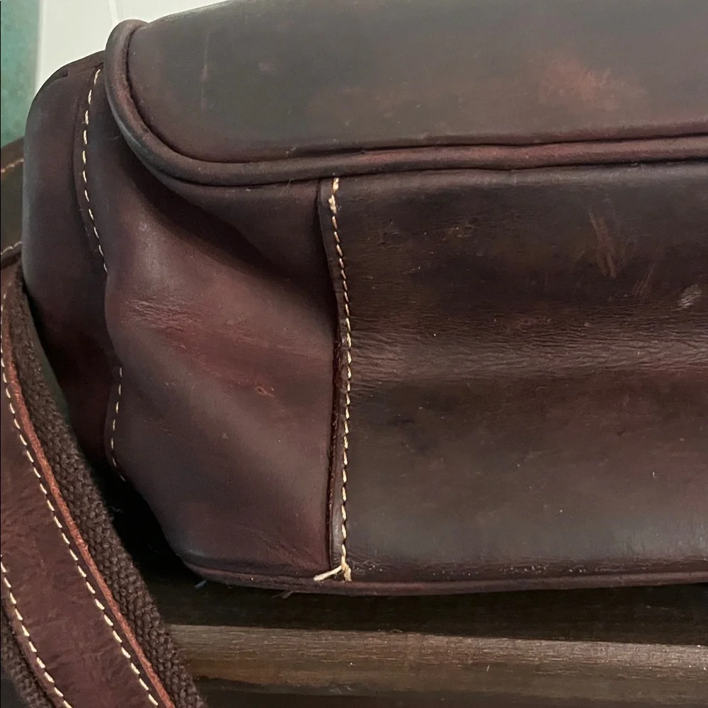 Classic Dark Brown Leather Briefcase with Multiple Compartments 19” wide 11”tall